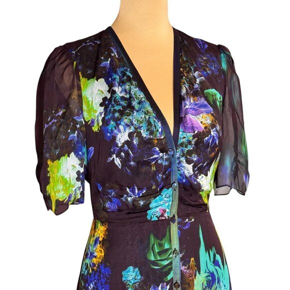 Mason by Michelle Mason Silk Floral Maxi Dress Sz.S Purple Button Front Event - Picture 4 of 14